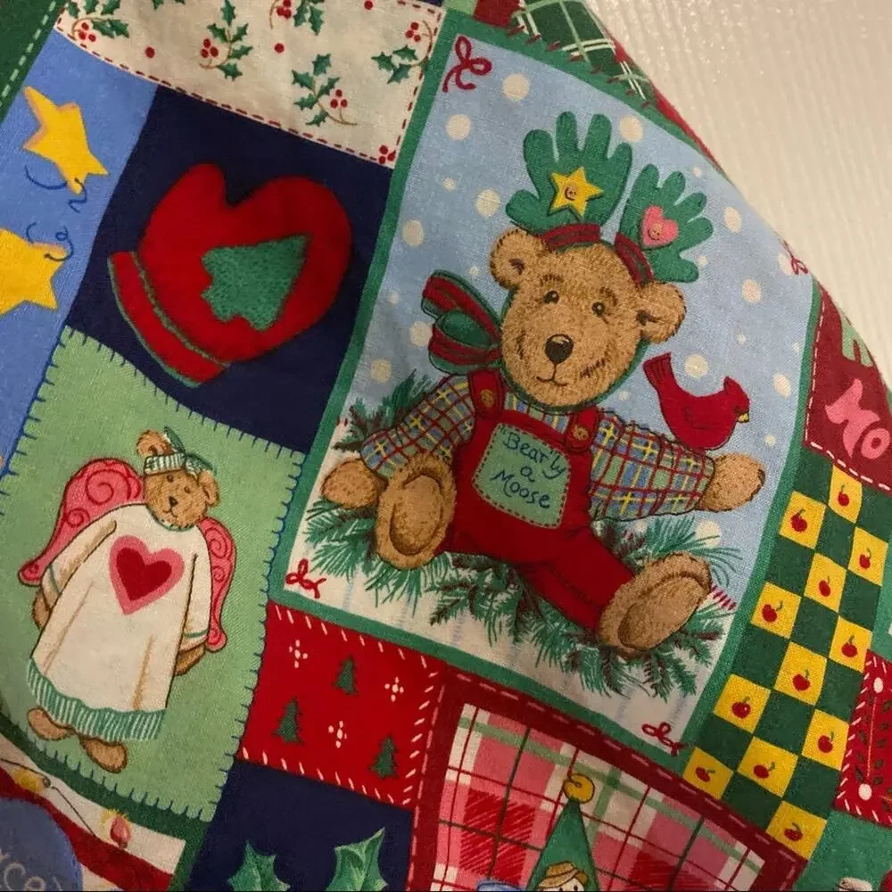 Handmade Christmas Bears & Snowman Printed Pillowcase Primitive Cottagecore